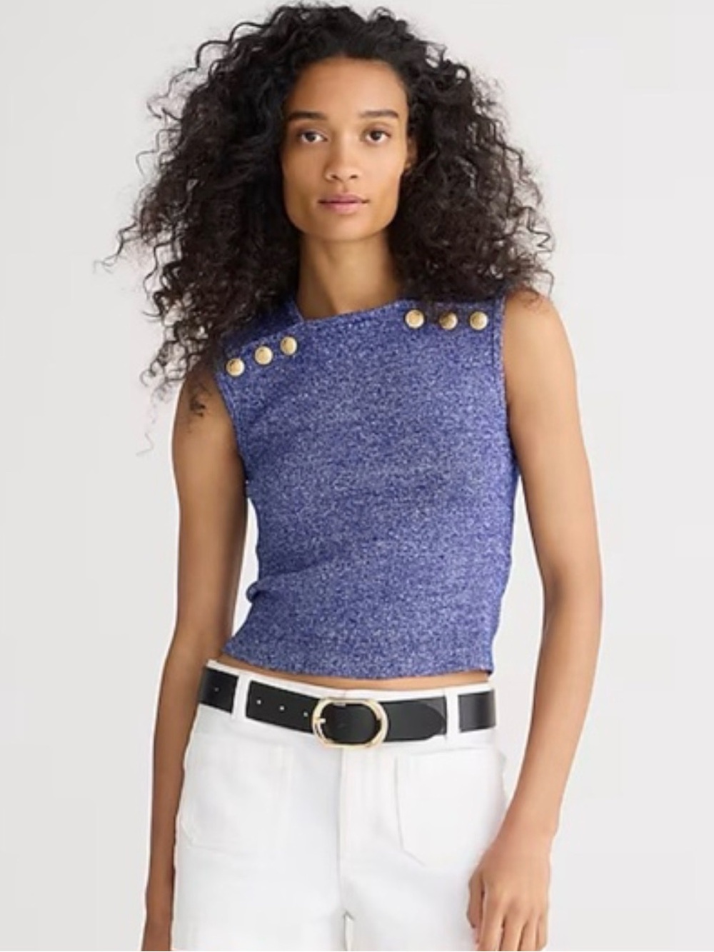 J Crew Sweater shell with gold buttons in merino-linen blend Sz M preppy EUC